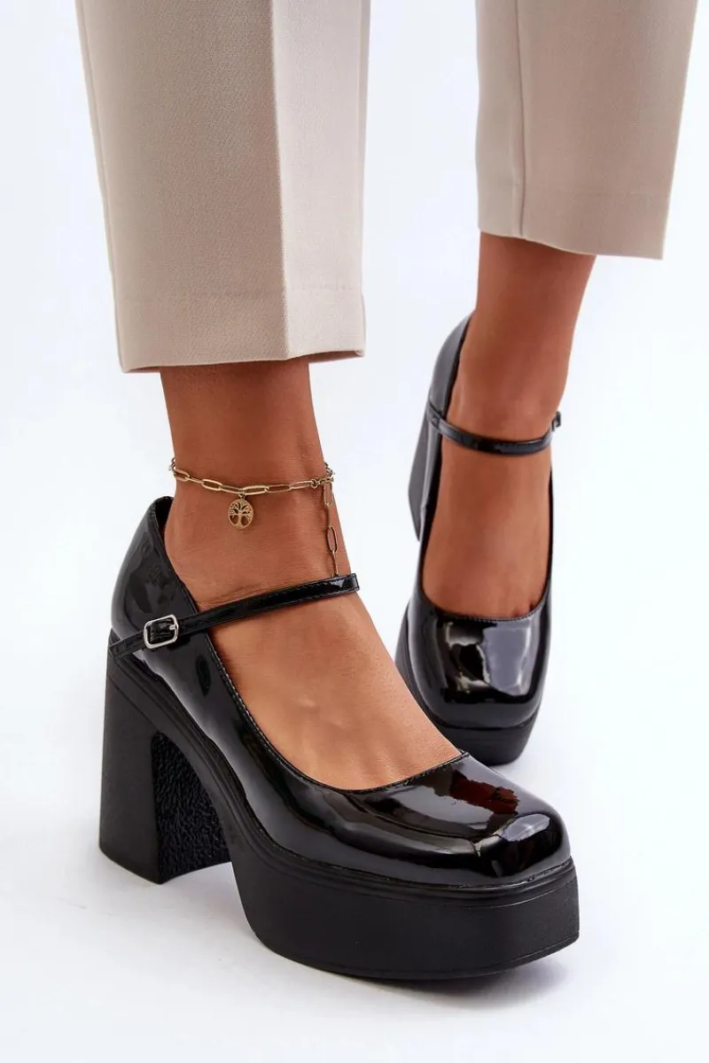 Półbuty Lakierowane>Big Star Shoes Półbuty Damskie Lakierowane Na Platformie I Słupku Big Star NN274004 Czarne