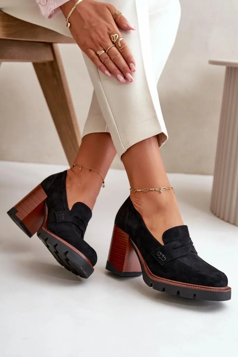 Best Buty damskie Vinceza Półbuty Damskie Na Obcasie Słupku Z Eko Zamszu Czarne Vinceza 58105