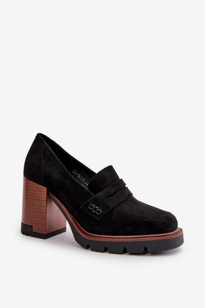 Best Buty damskie Vinceza Półbuty Damskie Na Obcasie Słupku Z Eko Zamszu Czarne Vinceza 58105