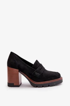 Best Buty damskie Vinceza Półbuty Damskie Na Obcasie Słupku Z Eko Zamszu Czarne Vinceza 58105