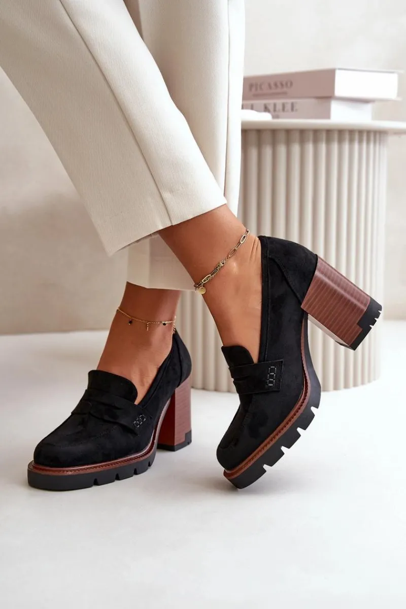 Best Buty damskie Vinceza Półbuty Damskie Na Obcasie Słupku Z Eko Zamszu Czarne Vinceza 58105