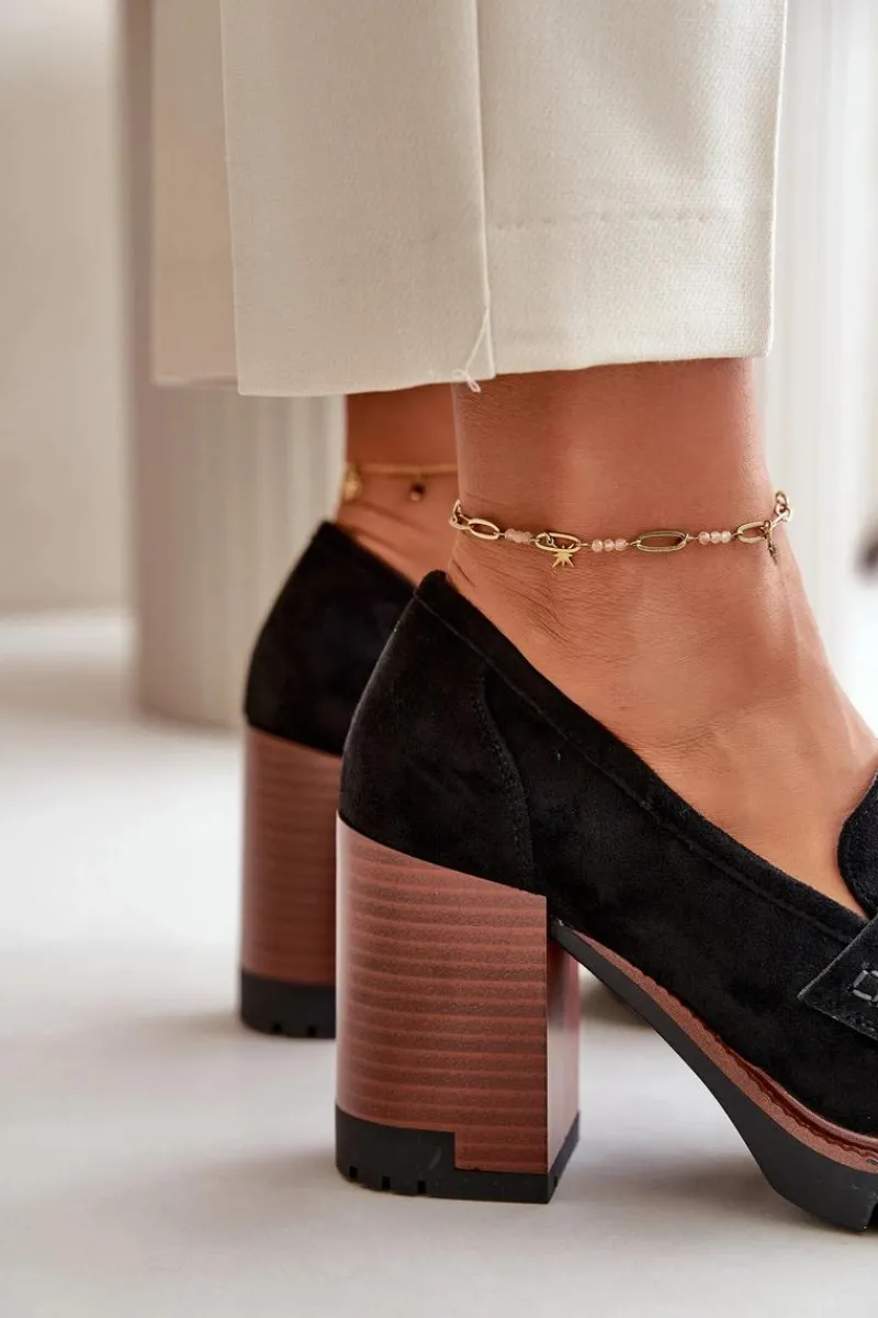 Best Buty damskie Vinceza Półbuty Damskie Na Obcasie Słupku Z Eko Zamszu Czarne Vinceza 58105