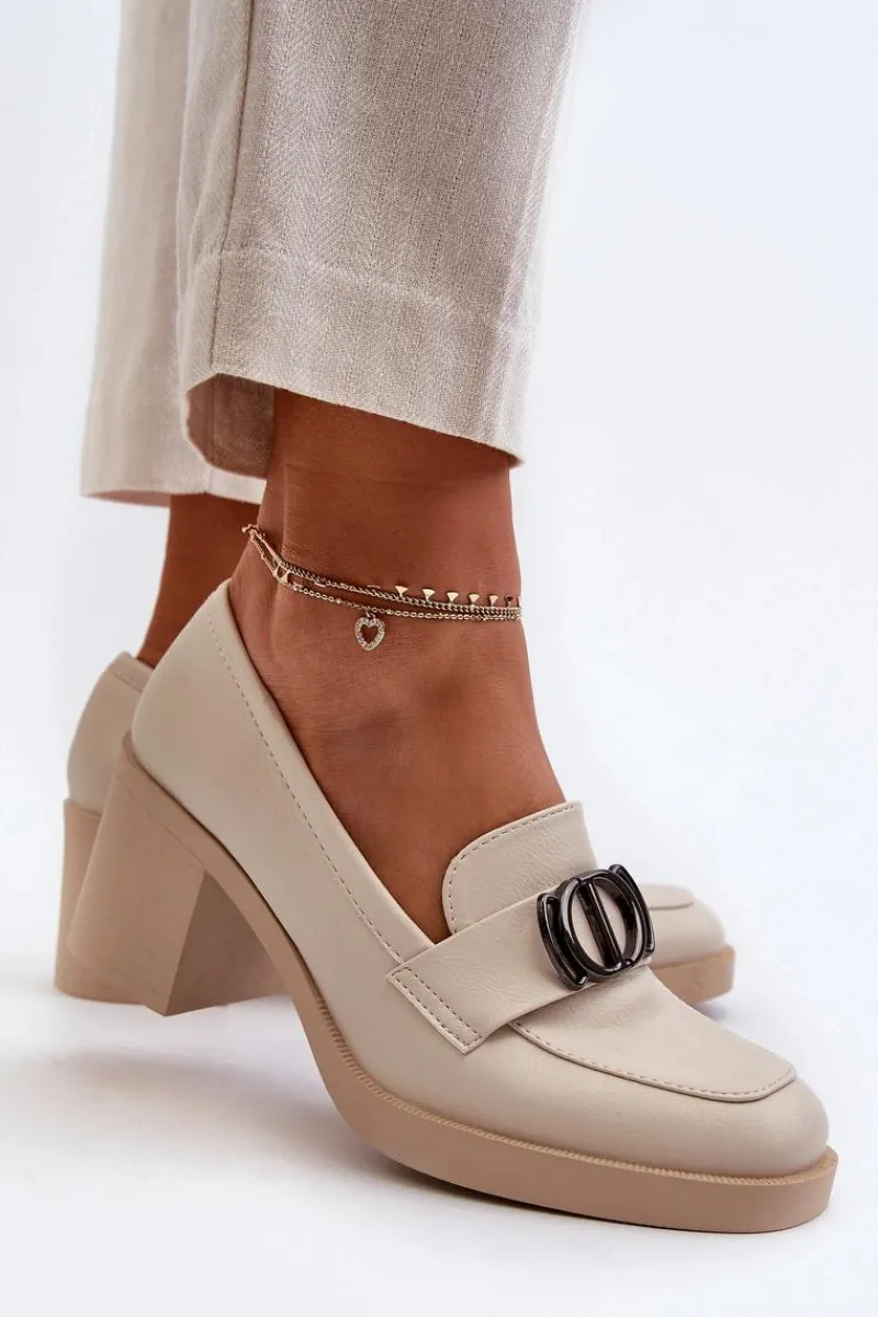 Online Półbuty Damskie Na Obcasie Z Ozdobą Beżowe Nedarea Damskie Półbuty Skórzane