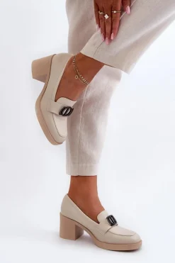 Online Półbuty Damskie Na Obcasie Z Ozdobą Beżowe Nedarea Damskie Półbuty Skórzane