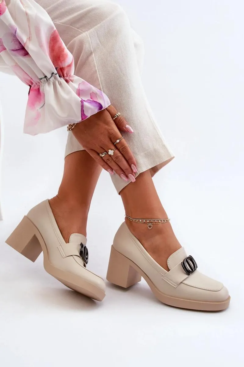 Online Półbuty Damskie Na Obcasie Z Ozdobą Beżowe Nedarea Damskie Półbuty Skórzane