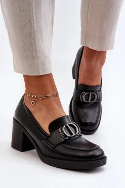 Best Boto Półbuty Damskie Na Obcasie Z Ozdobą Czarne Nedarea