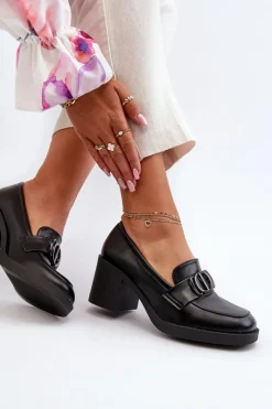 Best Boto Półbuty Damskie Na Obcasie Z Ozdobą Czarne Nedarea
