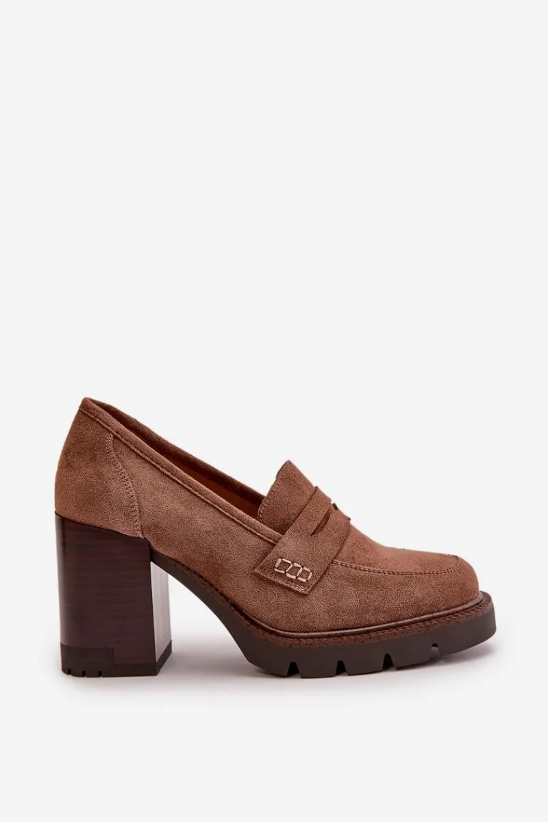 Sale Półbuty Damskie Na Obcasie Słupku Z Eko Zamszu Brązowe Vinceza 58105 Damskie Czółenka Na Platformie|Czółenka Zamszowe