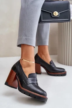 Czółenka Na Platformie|Czółenka Na Słupku>Buty damskie Vinceza Półbuty Damskie Na Obcasie Słupku Z Eko Skóry Czarne Vinceza 58105