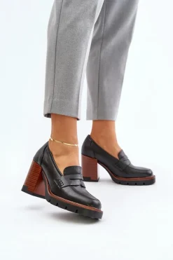 Czółenka Na Platformie|Czółenka Na Słupku>Buty damskie Vinceza Półbuty Damskie Na Obcasie Słupku Z Eko Skóry Czarne Vinceza 58105