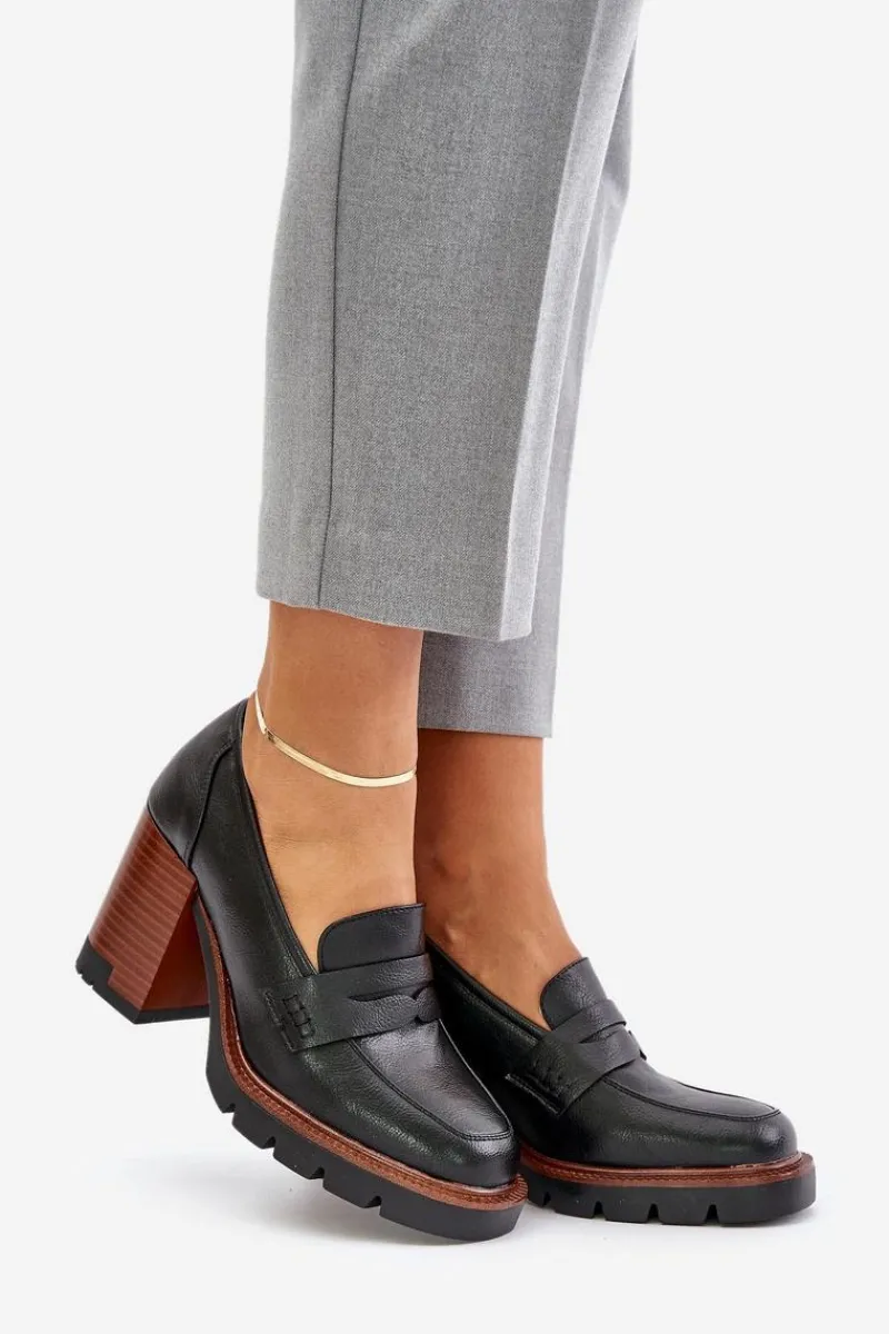 Czółenka Na Platformie|Czółenka Na Słupku>Buty damskie Vinceza Półbuty Damskie Na Obcasie Słupku Z Eko Skóry Czarne Vinceza 58105