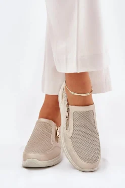 Półbuty Skórzane></noscript>Evento Półbuty Damskie Na Platformie Z Zamkiem Złote Leanae