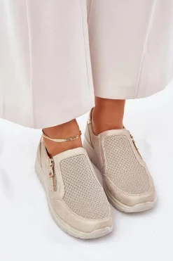 Półbuty Skórzane></noscript>Evento Półbuty Damskie Na Platformie Z Zamkiem Złote Leanae