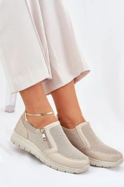 Półbuty Skórzane></noscript>Evento Półbuty Damskie Na Platformie Z Zamkiem Złote Leanae