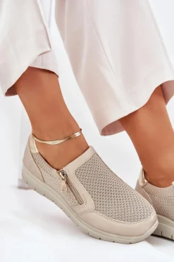 Półbuty Skórzane></noscript>Evento Półbuty Damskie Na Platformie Z Zamkiem Złote Leanae
