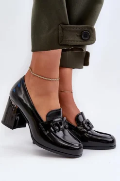 Discount Półbuty Damskie Na Słupku Lakierowane Czarne D&A MR38-973 Damskie Półbuty Lakierowane|Półbuty Skórzane