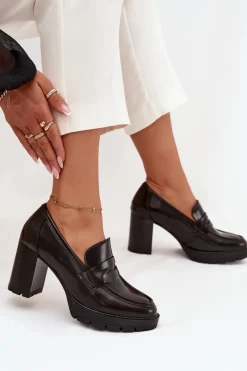 Półbuty Skórzane>Boto Półbuty Damskie Na Słupku Z Eko Skóry Czekoladowe Ilyssia Brązowy