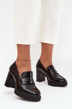 Discount Boto Półbuty Damskie Na Słupku Z Eko Skóry Czarne Ilyssia Czarny