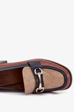 Best Boto Półbuty Damskie Na Słupku Z Tłoczeniem I Złotym Detalem Beżowo-Brązowe Novella Beżowy