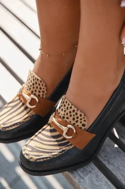 Best Półbuty Damskie Na Słupku Z Tłoczeniem I Złotym Detalem Czarno-Beżowe Novella Damskie Półbuty Lakierowane|Półbuty Skórzane