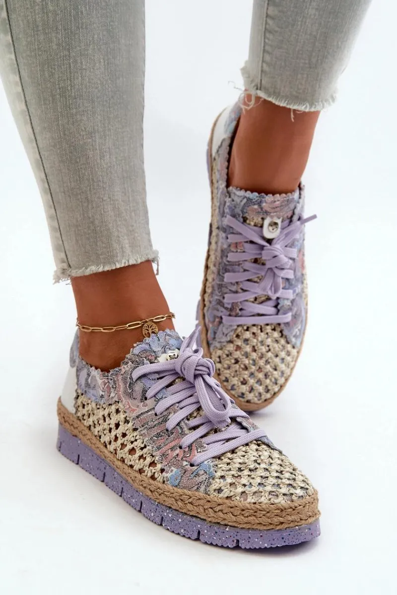 New Półbuty Damskie Skórzane 05897-05 Fioletowe Damskie Półbuty Skórzane