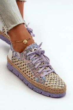 New Półbuty Damskie Skórzane 05897-05 Fioletowe Damskie Półbuty Skórzane