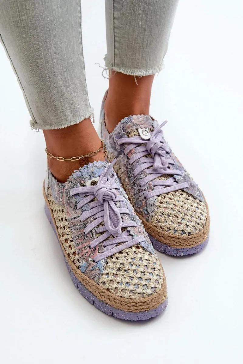 New Półbuty Damskie Skórzane 05897-05 Fioletowe Damskie Półbuty Skórzane