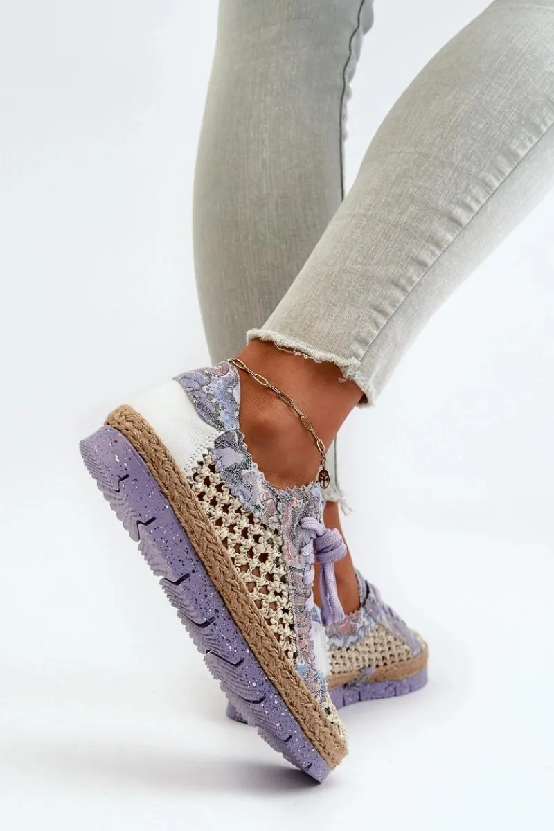 New Półbuty Damskie Skórzane 05897-05 Fioletowe Damskie Półbuty Skórzane