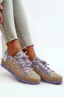 New Półbuty Damskie Skórzane 05897-05 Fioletowe Damskie Półbuty Skórzane