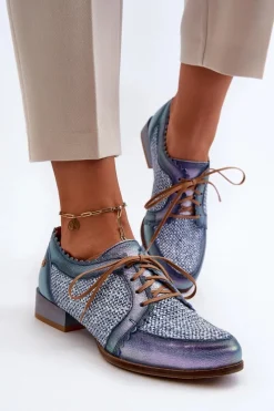 Półbuty Skórzane>Maciejka Półbuty Damskie Sznurowane Skóra Naturalna 06452-06 Niebieskie