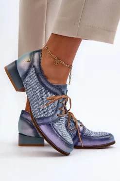 Półbuty Skórzane>Maciejka Półbuty Damskie Sznurowane Skóra Naturalna 06452-06 Niebieskie