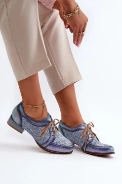 Półbuty Skórzane></noscript>Maciejka Półbuty Damskie Sznurowane Skóra Naturalna 06452-06 Niebieskie