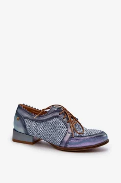 Półbuty Skórzane></noscript>Maciejka Półbuty Damskie Sznurowane Skóra Naturalna 06452-06 Niebieskie