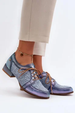 Półbuty Skórzane></noscript>Maciejka Półbuty Damskie Sznurowane Skóra Naturalna 06452-06 Niebieskie