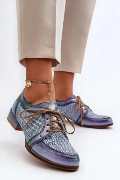 Półbuty Skórzane></noscript>Maciejka Półbuty Damskie Sznurowane Skóra Naturalna 06452-06 Niebieskie