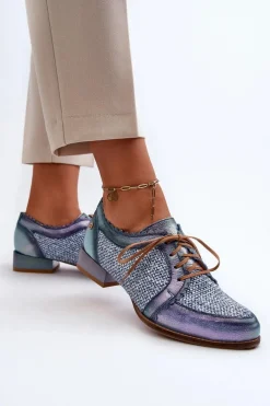 Półbuty Skórzane></noscript>Maciejka Półbuty Damskie Sznurowane Skóra Naturalna 06452-06 Niebieskie