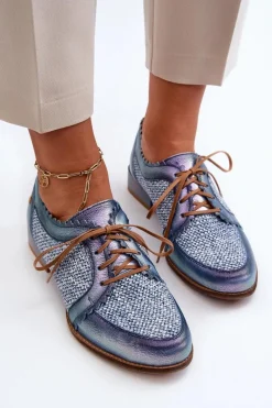 Półbuty Skórzane></noscript>Maciejka Półbuty Damskie Sznurowane Skóra Naturalna 06452-06 Niebieskie