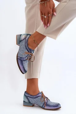 Półbuty Skórzane></noscript>Maciejka Półbuty Damskie Sznurowane Skóra Naturalna 06452-06 Niebieskie