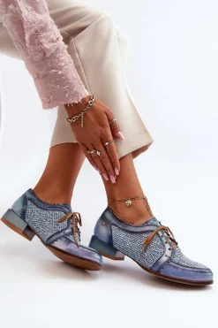 Półbuty Skórzane></noscript>Maciejka Półbuty Damskie Sznurowane Skóra Naturalna 06452-06 Niebieskie