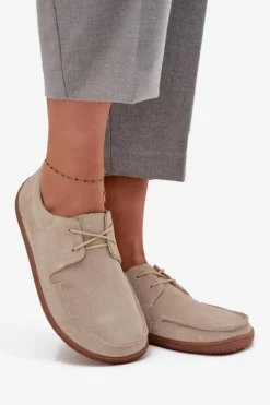 Hot Półbuty Damskie Typu Barefoot Z Naturalnego Zamszu 327 Jasnobeżowe Damskie Półbuty Skórzane|Barefoot