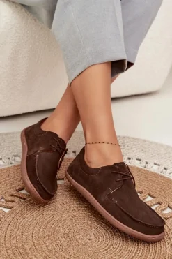 Discount Półbuty Damskie Typu Barefoot Z Naturalnego Zamszu 327 Czekoladowe Damskie Półbuty Skórzane|Barefoot
