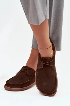 Discount Półbuty Damskie Typu Barefoot Z Naturalnego Zamszu 327 Czekoladowe Damskie Półbuty Skórzane|Barefoot