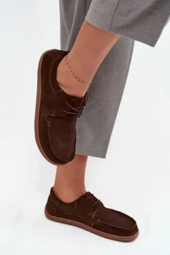 Discount Półbuty Damskie Typu Barefoot Z Naturalnego Zamszu 327 Czekoladowe Damskie Półbuty Skórzane|Barefoot
