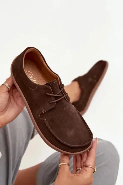 Discount Półbuty Damskie Typu Barefoot Z Naturalnego Zamszu 327 Czekoladowe Damskie Półbuty Skórzane|Barefoot