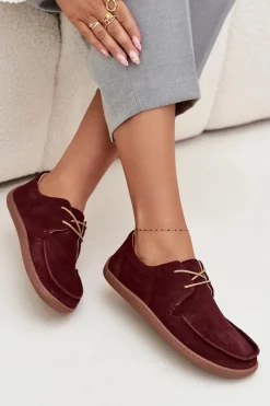 Półbuty Skórzane|Barefoot>Zazoo Półbuty Damskie Typu Barefoot Z Naturalnego Zamszu 327 Bordowe Czerwony