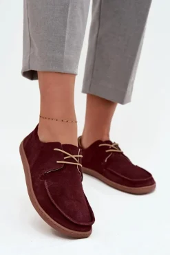 Półbuty Skórzane|Barefoot>Zazoo Półbuty Damskie Typu Barefoot Z Naturalnego Zamszu 327 Bordowe Czerwony