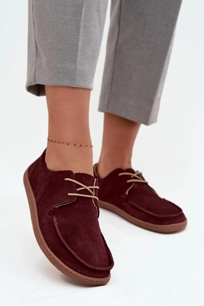 Półbuty Skórzane|Barefoot>Zazoo Półbuty Damskie Typu Barefoot Z Naturalnego Zamszu 327 Bordowe Czerwony