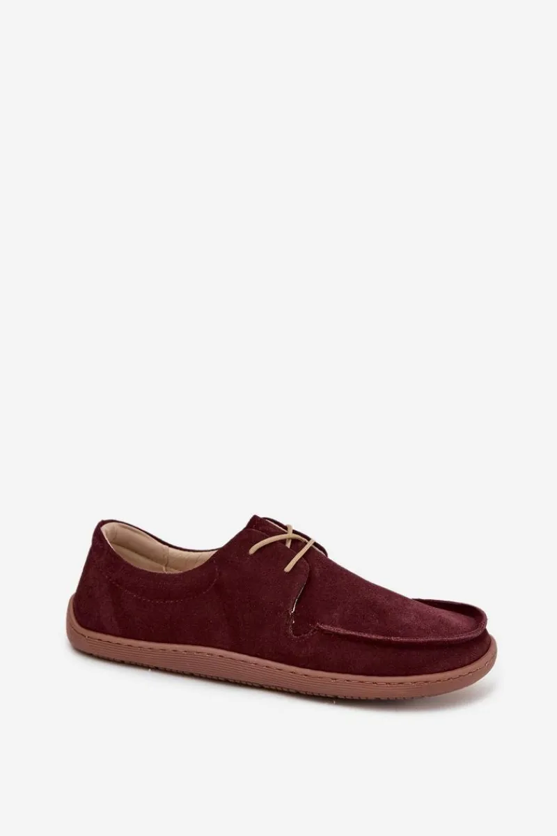 Półbuty Skórzane|Barefoot>Zazoo Półbuty Damskie Typu Barefoot Z Naturalnego Zamszu 327 Bordowe Czerwony