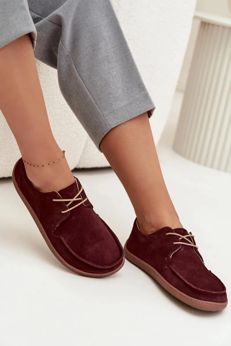 Półbuty Skórzane|Barefoot>Zazoo Półbuty Damskie Typu Barefoot Z Naturalnego Zamszu 327 Bordowe Czerwony