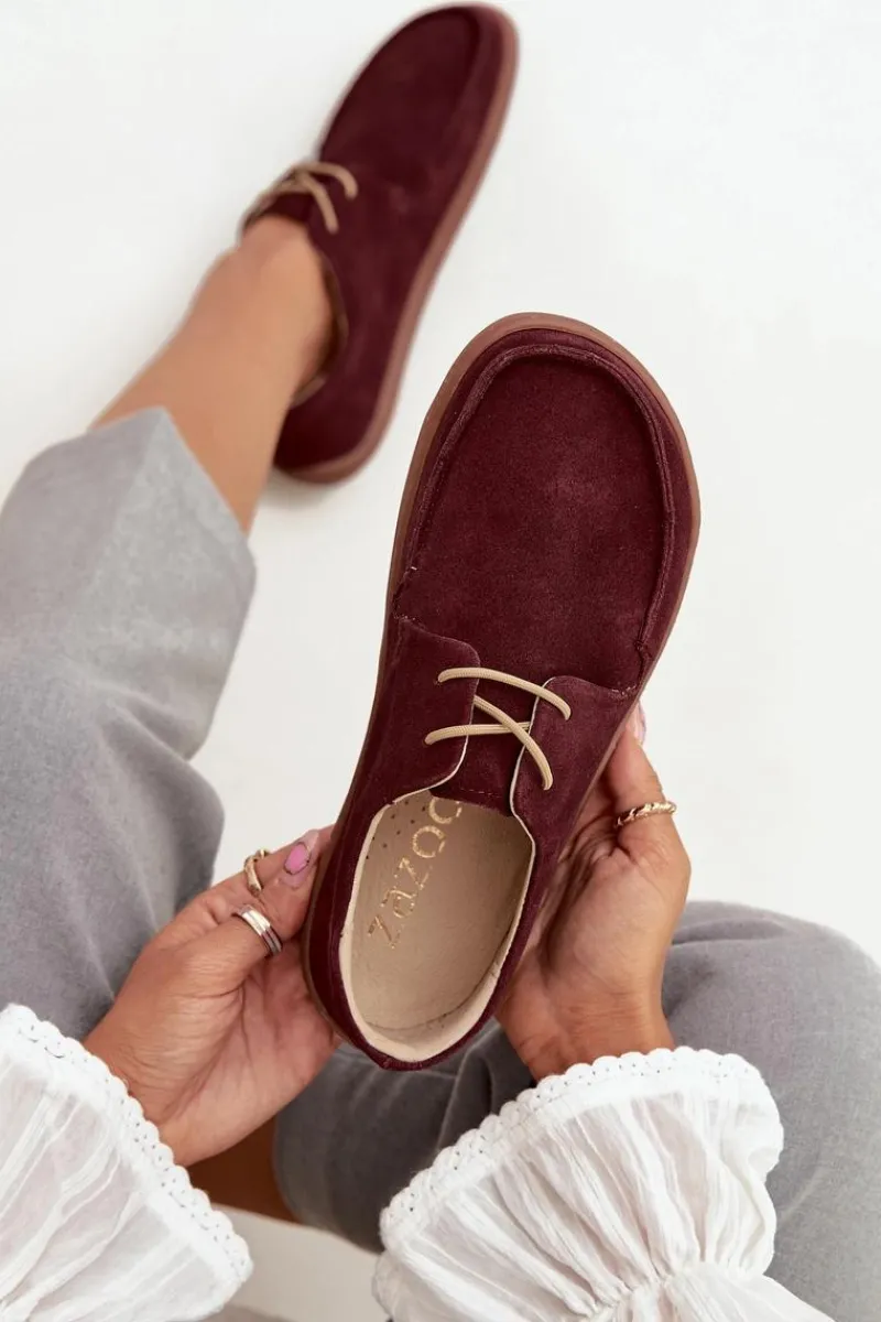 Półbuty Skórzane|Barefoot>Zazoo Półbuty Damskie Typu Barefoot Z Naturalnego Zamszu 327 Bordowe Czerwony